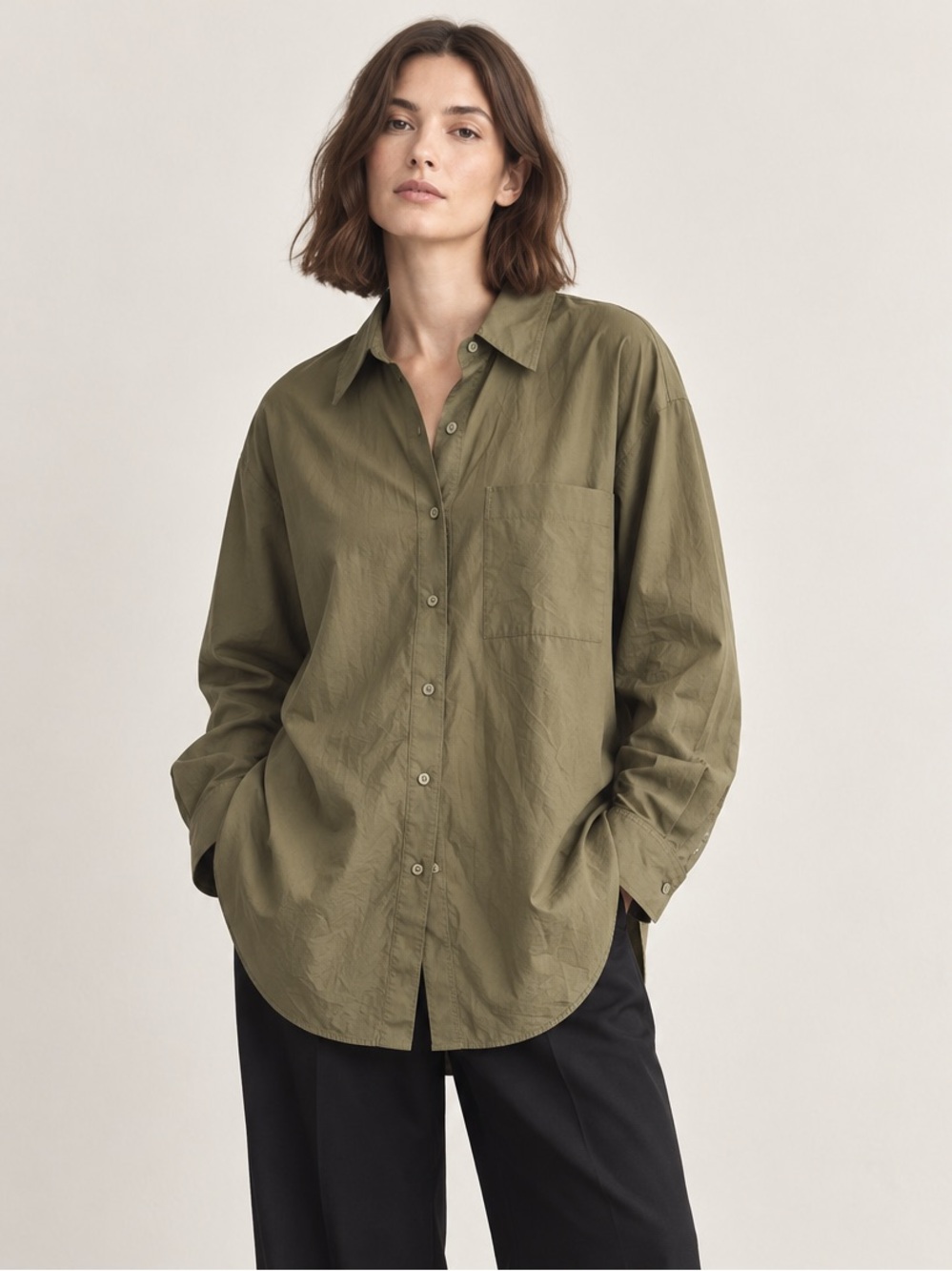 COS Olive Green Oversized Cotton Button Up Shirt Women’s US 8 EUR 40